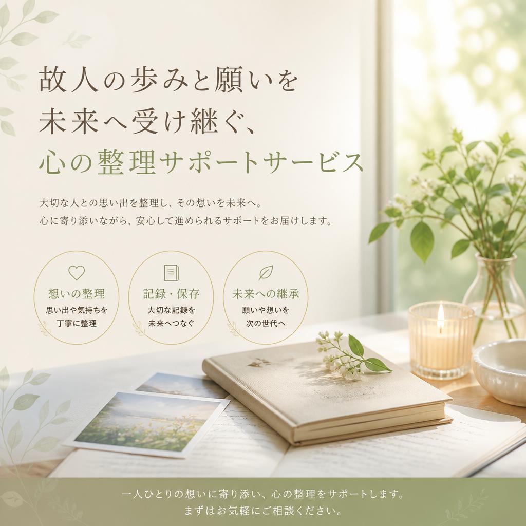 故人の歩みと願いを未来へ受け継ぐ、心の整理サポートサービス